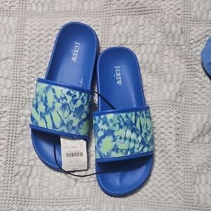 J. Crew Kids Blue and Yellow Patterned Slide Sandals